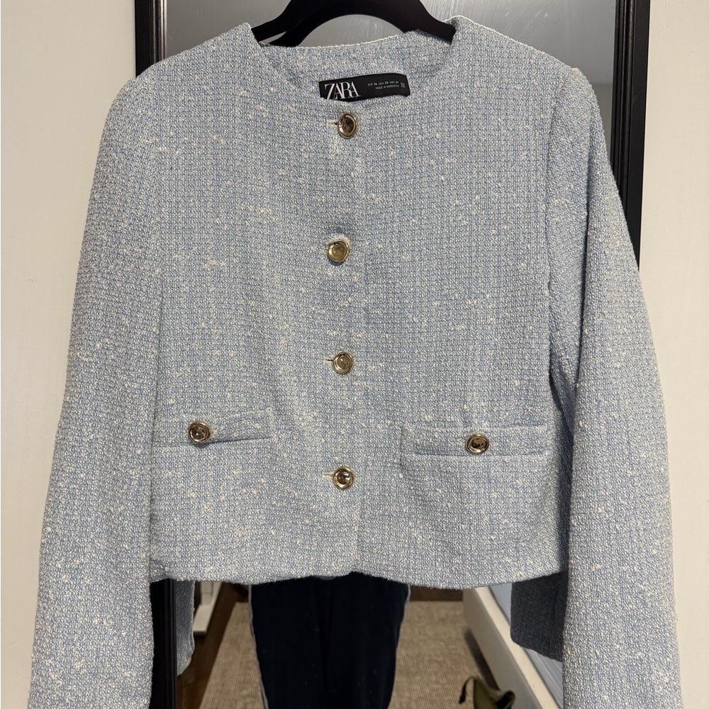 Zara Women's Light Blue Textured Blazer